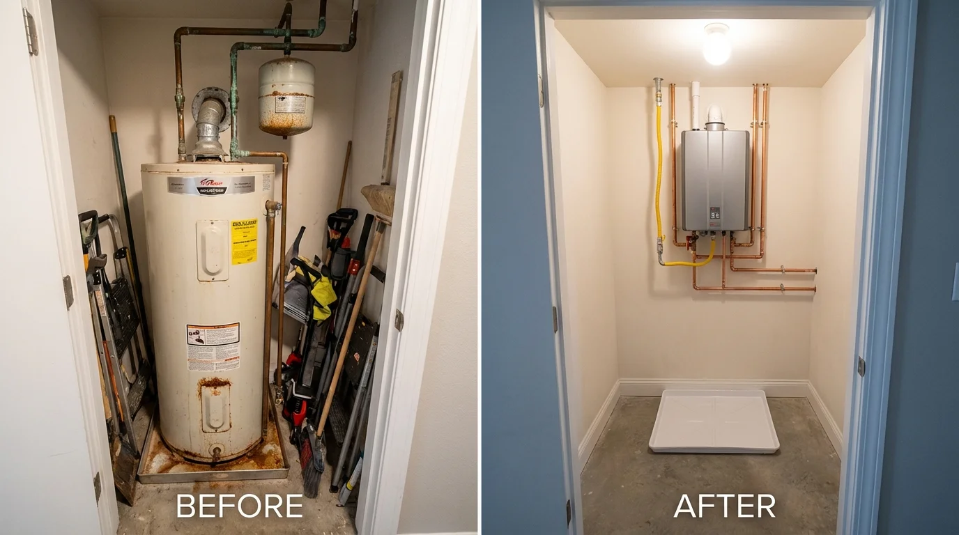 Tank water heater versus wall-mounted tankless unit comparison for Springvale, ME homeowners